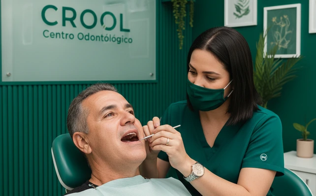 Dentista analisando paciente em busca de doenças que se manifestam na cavidade oral.