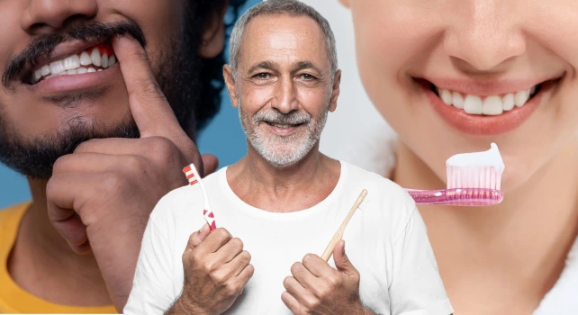 Pessoas sorrindo e com as gengivas saudáveis.