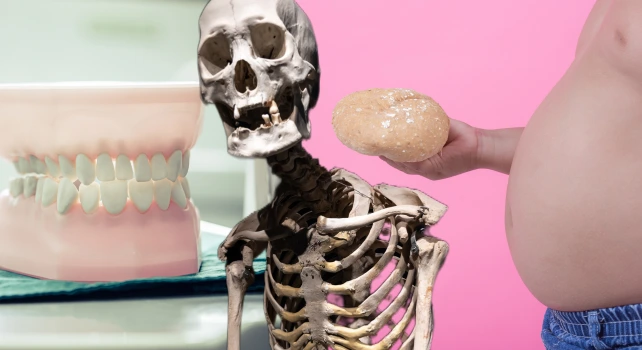 Esqueleto, gordura e dentadura.